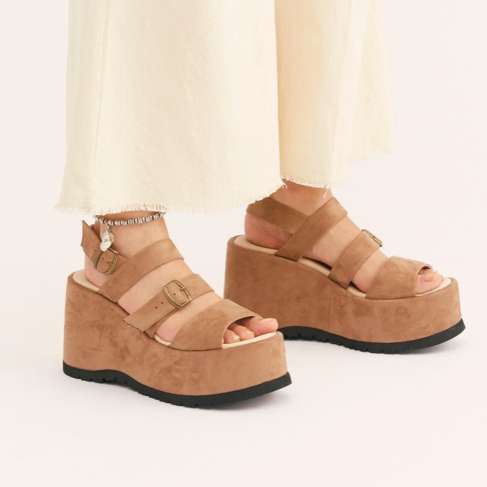 Free People Tan Suede Platform Sandals